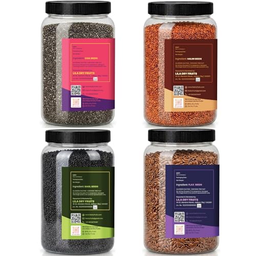 Image of LILA DRY FRUITS Super Seeds Combo Pack Chia Basil Halim Flax Seed 100 g x 4 | Raw Mixed Seeds for Daily Nutrition and Healthy Snacking Perfect for Gifting