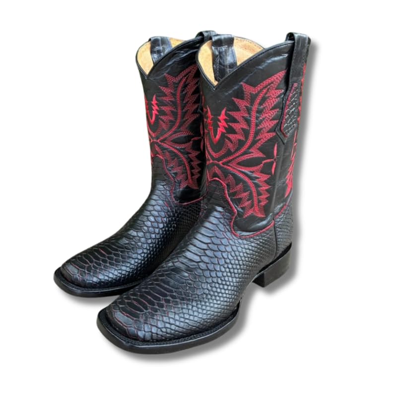 Image of Men's Alex Exotic Caiman Python Western Cowboy Boots Square Toe Pull On Tall Shaft bota de vaquero para hombre