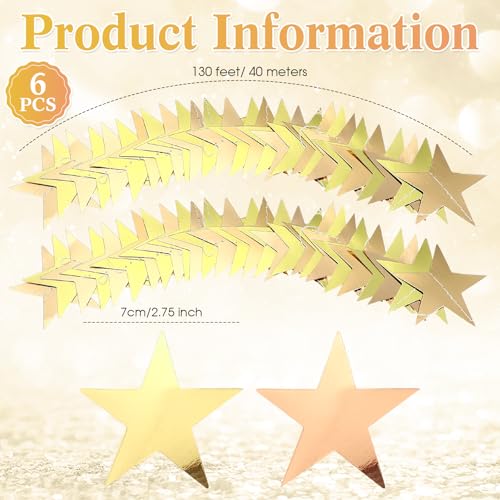 Image of Patelai 78 Feet Glitter Star Garland Banner 2026 Party Decoration Double Side Star Hanging String Streamer Paper Twinkle for Graduation Wedding Birthday (Gold,Champagne Gold)