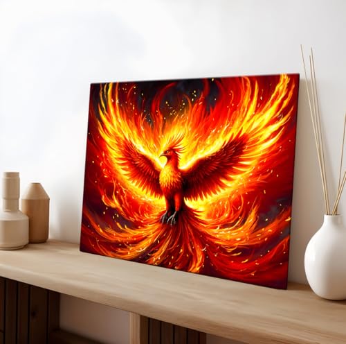 Image of ArtX Canvas Phoenix Bird Picture As Per Vastu, Big Size Wall Art, Rising Phoenix Painting, Wall Decor, Multicolor, Nature, 58.0 X 45.0 cm, Set of 1
