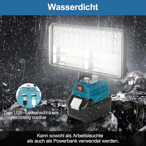 Mucek Akku Lampe für Makita 18V, 100W 8000LM Led Arbeitsleuchte Akku Kabellose, 8 Zoll Akku Baustrahler mit 2 USB-Aufladung 2 Helligkeitseinstellungen, Tragbares Flutlichter LED Strahler(Kein Akku)