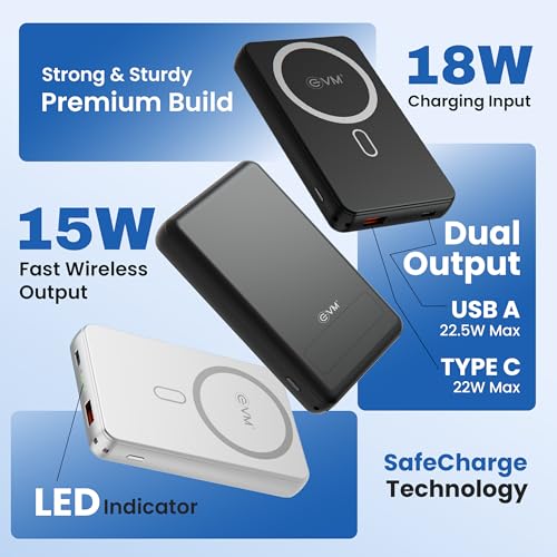 Image of EVM EnMag Ace P0301 10000mAh Power Bank - 15W Wireless Charging, 22.5W Fast Charging, Magnetic Compatible-(EVM P0301-Black)-2 Year Warranty
