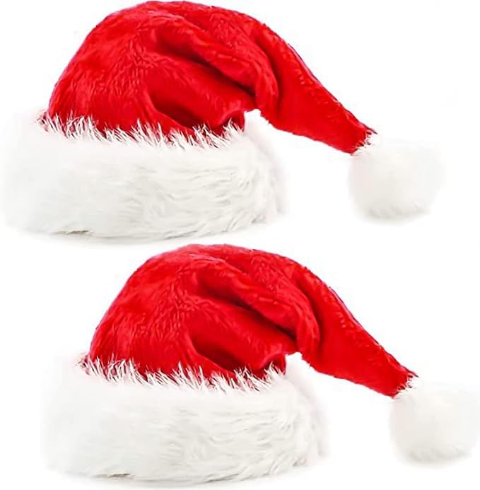 PartyToko 4pcs Christmas Hat, Santa Hat Holiday for Adults Unisex Velvet Comfort Extra Thicken Fur Xmas Hats for New Year Festive Party 4pcs 2