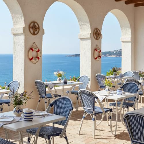 Image of PURPLE LEAF French Bistro Dining Chairs Set of 2, White Finish, Deep Blue