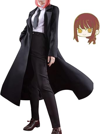 Womens Overcoat Makima Power Cosplay Costume Outfit Uniform with Shirt Pants Tie for Halloween