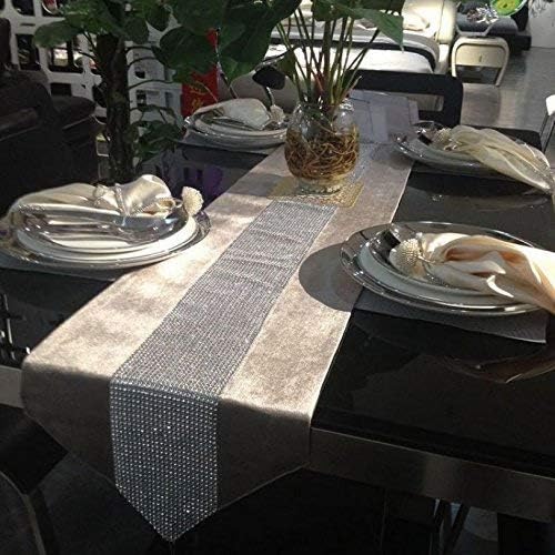 Hangnuo 13 * 70inch Table Runner with Sequined Rhinestone and Elegant Tassel for Wedding Thanksgiving Christmas Table Decoration, Champagne