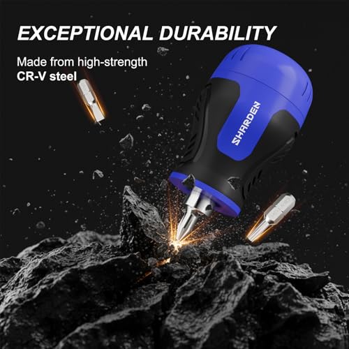 Image of SHARDEN 8 in 1 Stubby Multi Screwdriver with 6 CRV Bits Phillips, Slotted, Torx, Small Short Screwdriver with Magnetic Tip Portable All in One Repair Tool Kit for Home DIY Tables, Doors, Chairs