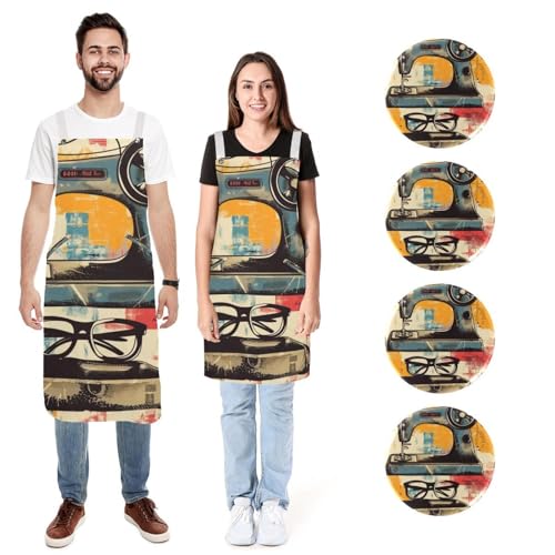 Tabliers de cuisine machine à coudre réglables imperméables lot de 2 adultes avec 2 poches