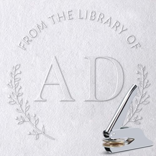 Initial Book Embosser for Wedding, Diaries & Journals Gifts, Embosser Stamp with Storage Box & 10pcs Gold Stickers, Silver Embosser Tool for Book Lovers(AD)