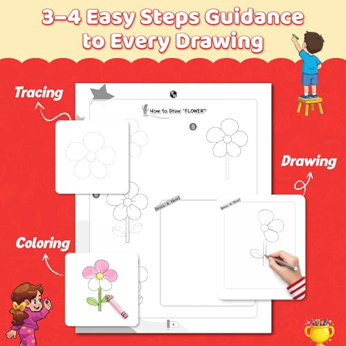 Image of How to Draw Everything You See: 365 Drawing Book For Kids 4+ Years Old | Easy Step By Step Guide For Tracing & Coloring | Fun Themes-Animals, Fruits, Vegetables, Toys | Thoughtful Gift For Children