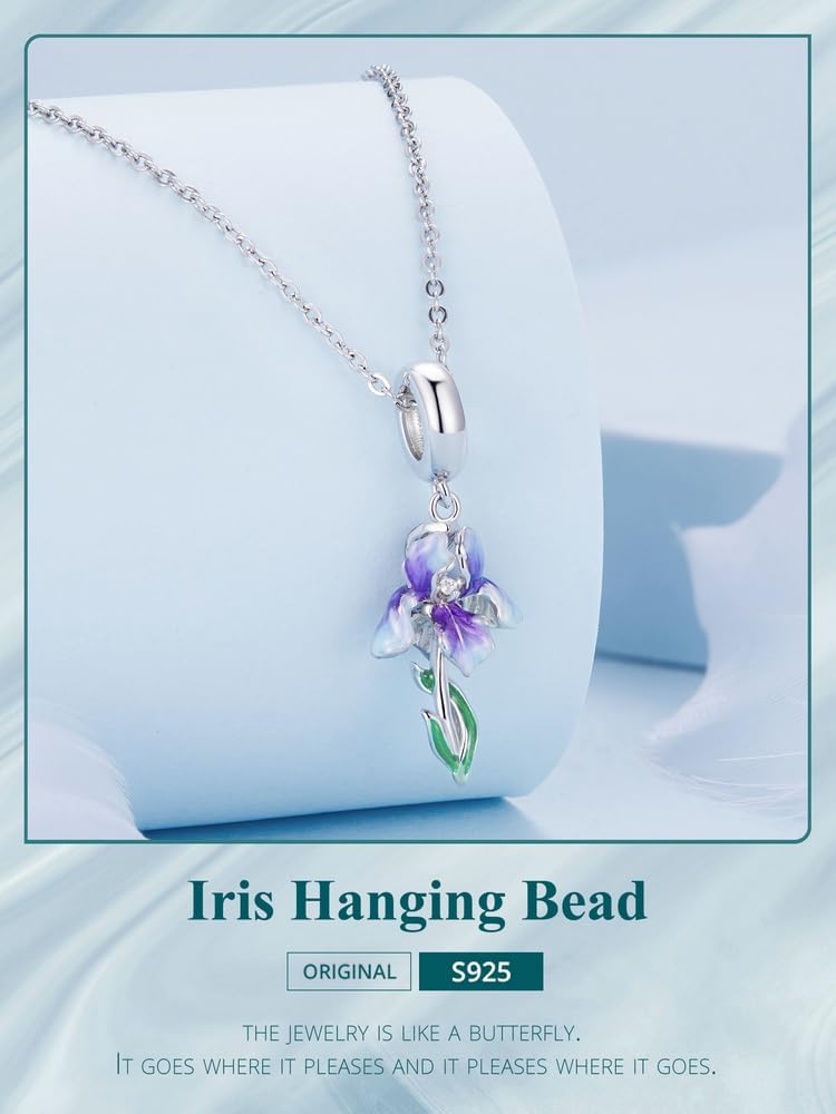 Iris Pendant Charm 925 Sterling Silver Charm Fits For Pandora Bracelet Necklace,BSC815