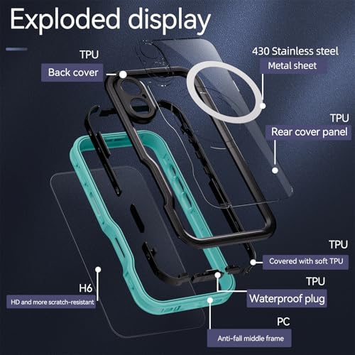 Coque étanche iPhone 16 Pro Max transparente et compatible MagSafe en bleu