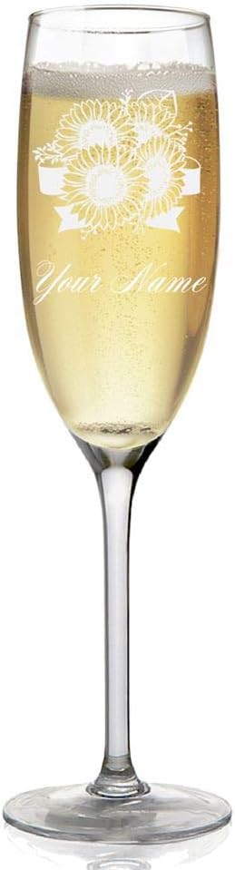 Champagne Glass, Sunflowers, Personalized Engraving Included