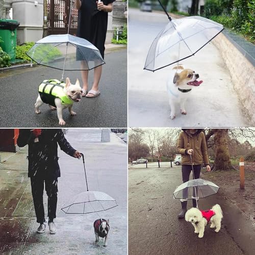 Esoes Hund Transparente Regenschirm Pet Umbrella Skalierbar Hundeschirm Welpen mit Leine und Kette für Spaziergänge im Freien bei Schnee oder Regen (A)