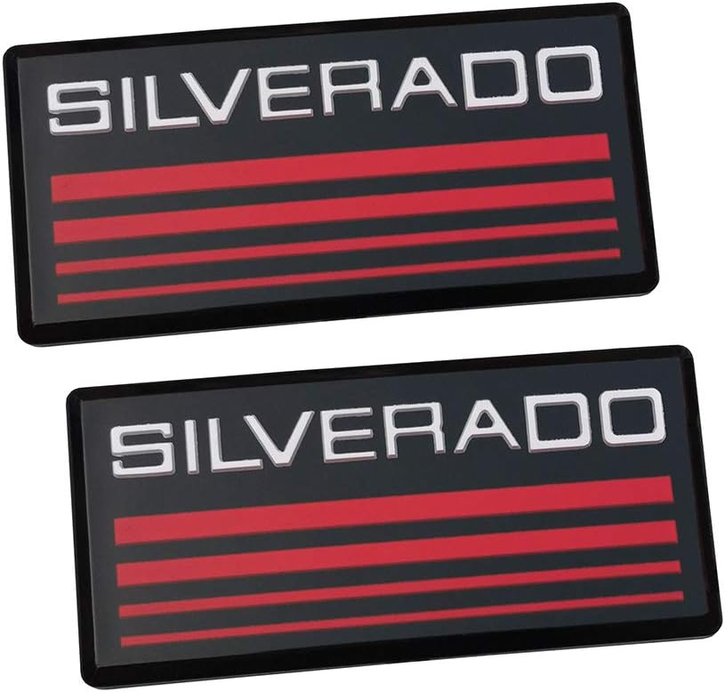 2x Chevy SILVERADO Cab Emblem Badge Side Roof Pillar Decal Plate Replacement for Silverado 88-98 90 91 Suburban Tahoe C/K Series Blazer (Red)