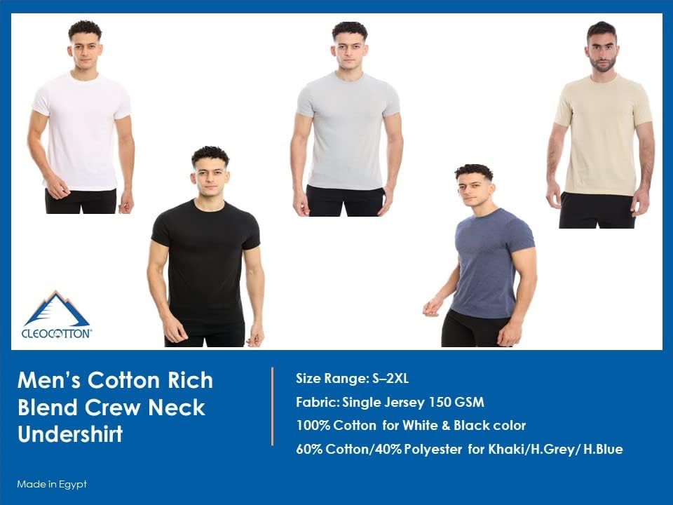 Mens Crew Neck T-Shirt (Slim Fit) | Cotton Rich Mens Tshirt (3/6 Pack) | Ultra Soft, Breathable (Made in Egypt) - Image 5