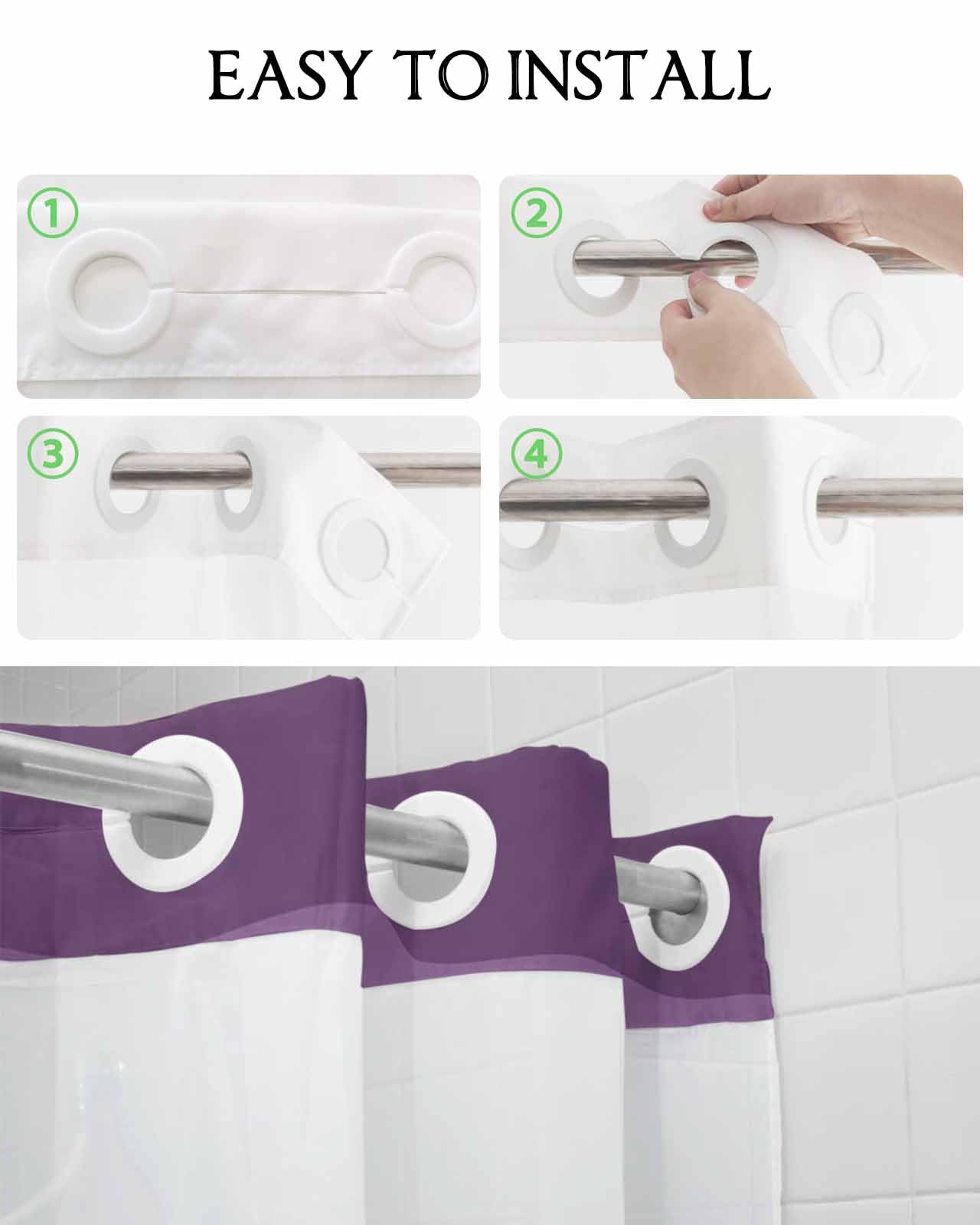 Mowxune Purple Geometric Shower Curtain - 71x74 Inch, No-Hook Double Layer, Hotel Style - View #2