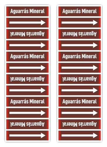 Pegatinas: 300 x 100 mm, 2 unidades – Grupo 8 – Líquidos Inflamables – Banderole – Identificación de tuberías – según DIN 2403 – Idioma: español – Aguarrás Mineral