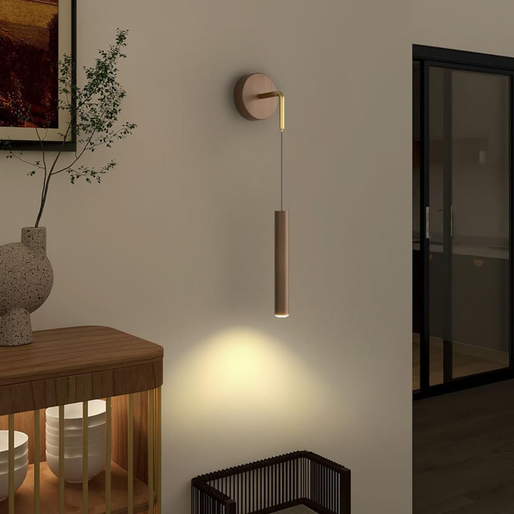 Applique da Parete Moderna Minimalista in Legno Stile Nordico, con Striscia LED, Lampada Rustica per Interni, apparecchio di Illuminazione per Camera da Letto, complemento d'arredo