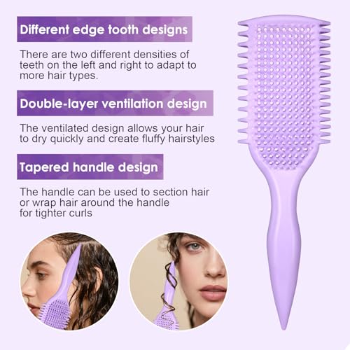 Image of Curl Defining & Detangling Brush - Dual-Vented Curly Hair Brush for Wet & Dry Hair with Flexible Bristles - Reduces Frizz & Smooths Knots - For All Hair Types & Users (Black)