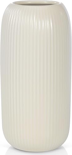 Jarrón de cerámica para flores – Jarrón moderno pequeño con textura acanalada para decoración del hogar, hierba de pampas, decorativo, estilo