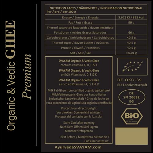 Organic and Vedic Ghee - Ayurveda SVAYAM - Pure Clarified Ghee Butter for Eating & Cooking - Organic - Lactose Free - No… - Image 6