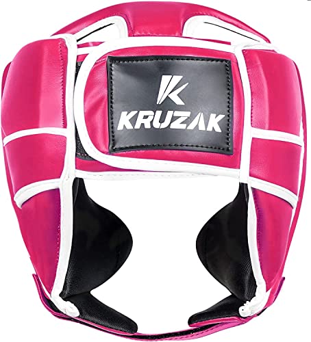 Kruzak Unisex Boxing Headgears - MMA Training, Adjustable Padded, Kara,Muay Thai Headgear, Kickboxing, Sparring, Martial Arts, Karate, Taekwondo MMA Body Equipment - Pink - Large-X-Large