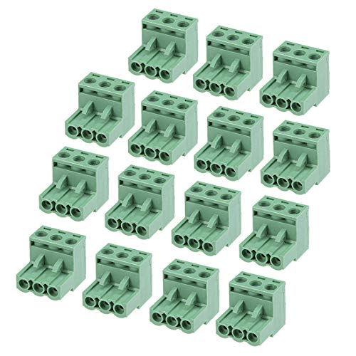 uxcell 15Pcs AC300V 15A 5.08mm Pitch 3P Flat Angle Needle Seat Insert-in PCB Terminal Block Connector Green
