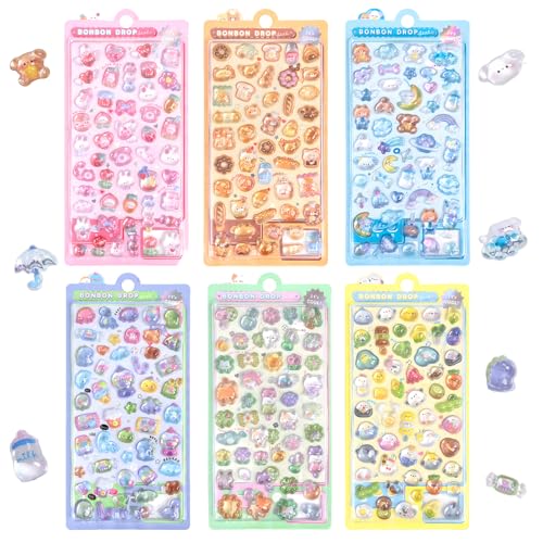 Renjzle シール ぷくぷく立体 3D 可愛い キラキラ ご褒美シール 手帳用 DIY 手芸 スマホケース飾り 携帯電話装飾 子供向け 女の子贈り物 に最適 貼り付け簡単 デコシール 手芸用品 ぷっくり触感 多用途対応 4/8枚セット (8枚スタイルA