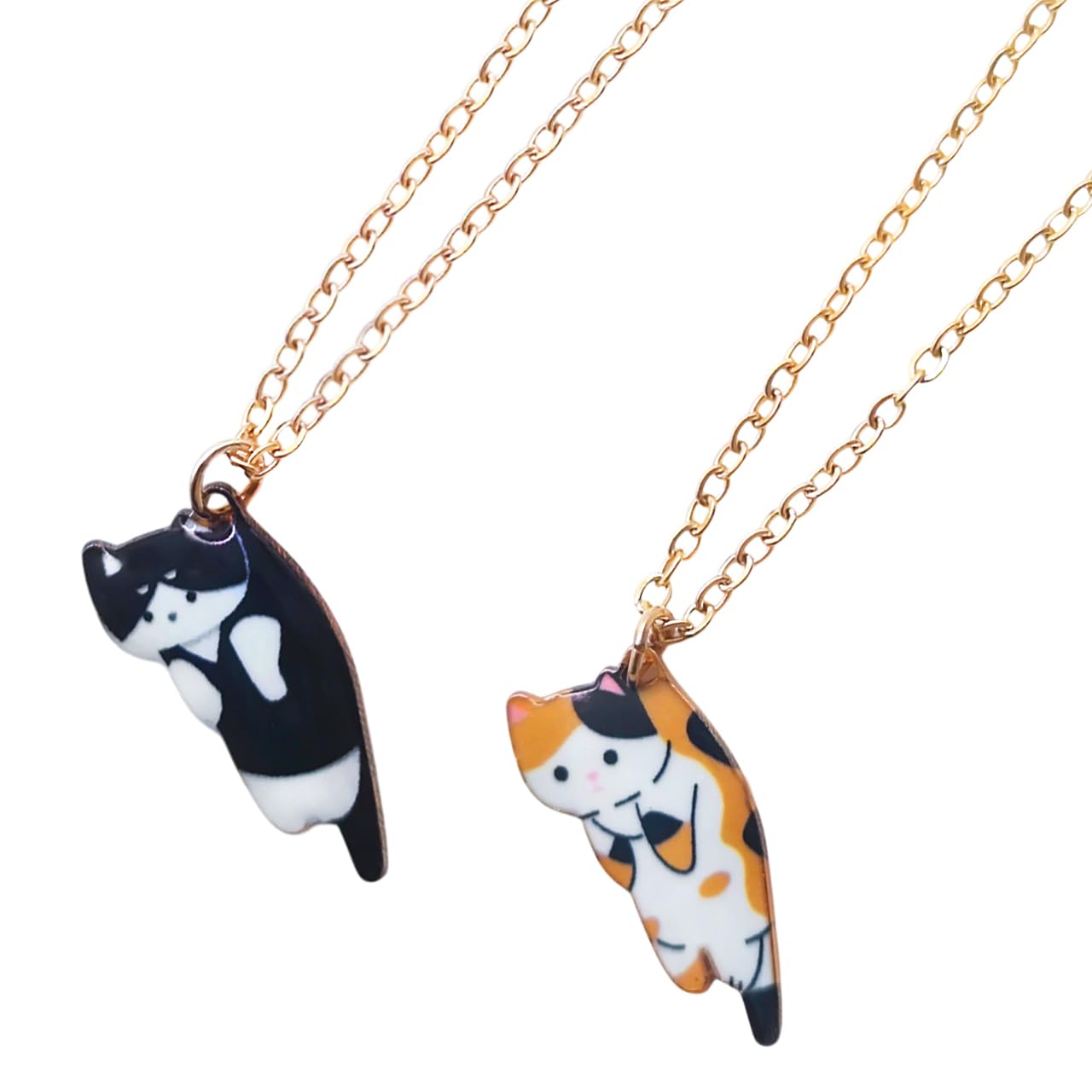 2 Pack Cute Cat Necklace for Women - Gold Kawaii Pendant Jewelry Chain - Gifts for Cat Lovers