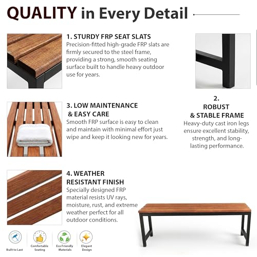 Image of BRISHI 3 Seater Metal Iron FRP Garden Bench for Indoor & Outdoor Park /Patio /Living Room /Terrace /Balcony /Office (Black + Wooden Texture)