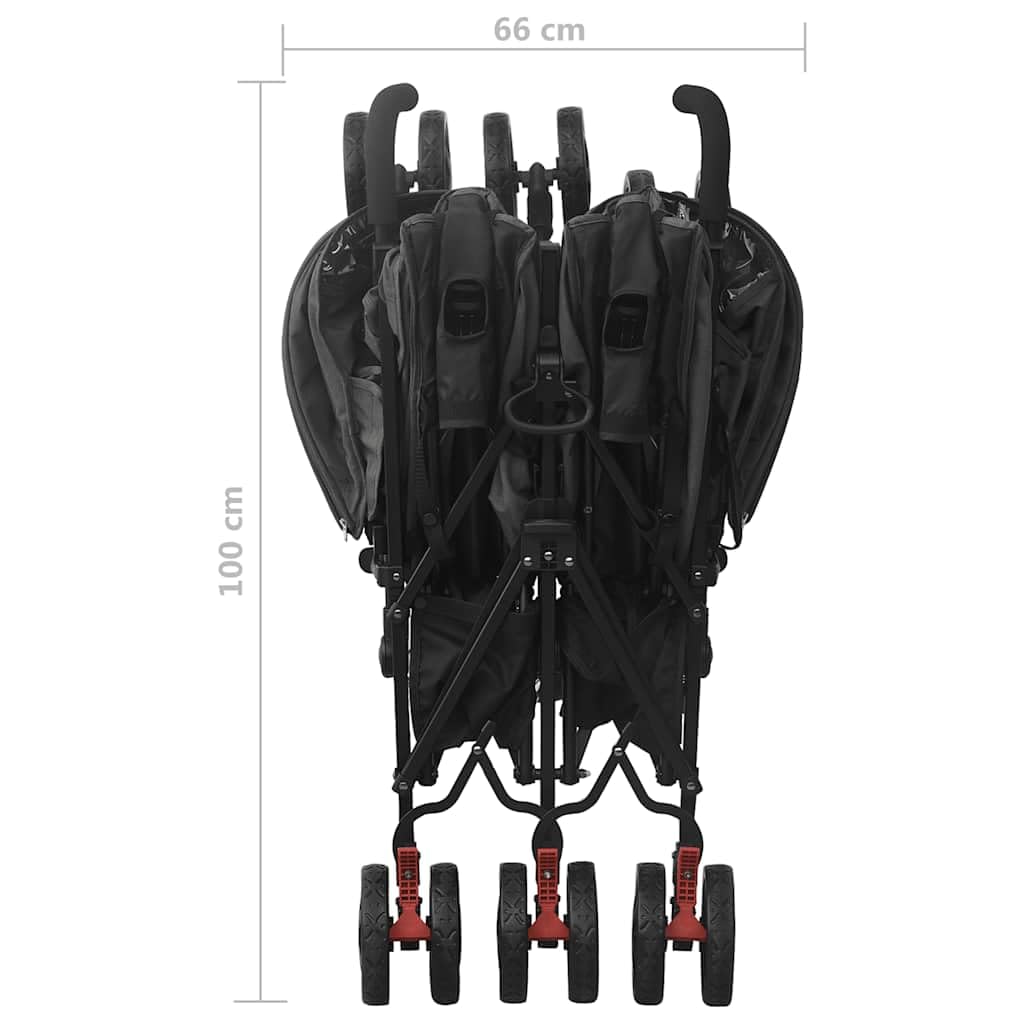 Carrito plegable de acero antracita, con 12 ruedas, respaldo ajustable en 4 posiciones, reposapiés, capota, cesta, sistema plegable con una sola mano, compacto, ligero para exteriores, viajes