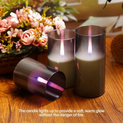 Image of Sasigeiaa 3Pack Flameless Candles, LED Candles, Flameless Candle with Remote Control，with Timer 2 /4 /6 /8H，Flickering flameless Candles Ldeal for Setting The Mood（Grey）(D 3 inch xH 4 inch 5 inch 6 inch)