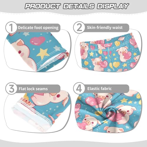 Wusikd Cute Pink Piglets Girls' Leggings Toddler Doodles Heart-Shaped Kids Yoga Pants Dance Active Tights 4T3