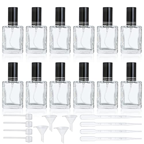 YU FENG 12pcs Clear Refillable Perfume Bottle 15ml Portable Square Empty Glass Perfume Atomizer Bottle For Travel