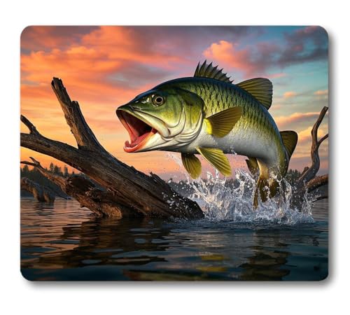 Wknoon Large Mouth Bass Fish Mouse Pad, Fishing Mice Mat Desk Decor Accessories for Laptop