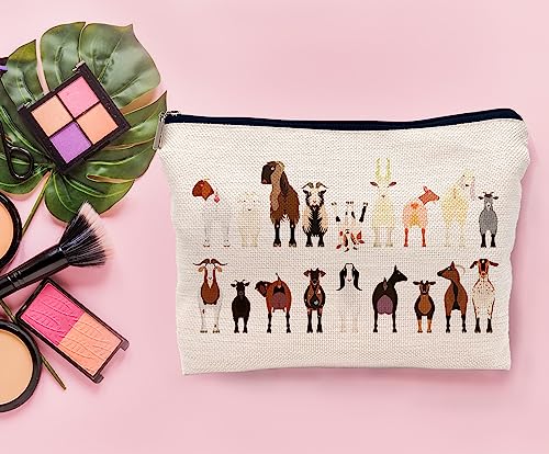 Cartoon Various Breeds of Goats Group Makeup Bag Cosmetic Zipper Pouch Toiletry Bags,Funny Goat Gifts for Lovers Women2