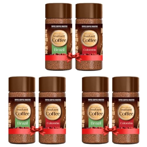 Image of Toffee Coffee Roasters Instant Coffee 50 gm Each - Pack of 6, Columbia & Brazil Instant Coffee | As Seen On Shark Tank | 100% Arabica Coffee Powder | Ready in Seconds | Microground Technology