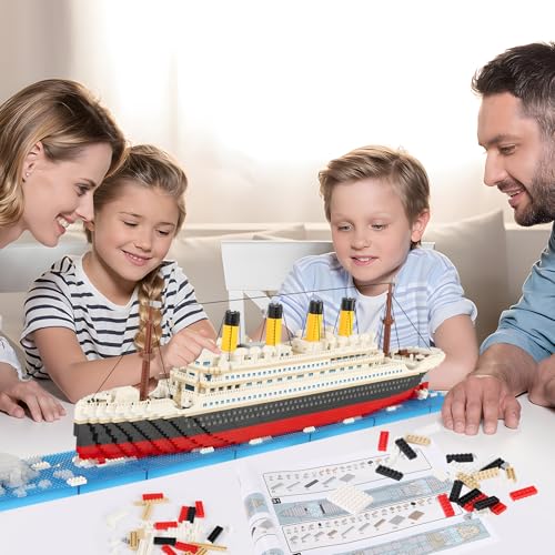 Herenear 4100+ Stück Titanic Bauspielzeug mit LED Licht, Titanic Schiff Baukasten, Bausteine Schiff Spielzeug, Geschenk Konstruktion Spielzeug für Erwachsene Jungen Kinder Mädchen 12+