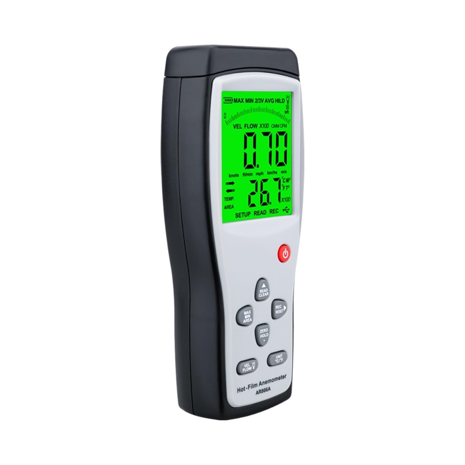 Anemómetro Digital de película caliente anemómetro medición temperatura velocidad del aire 40 M/S retención datos en PC a través herramienta diagnóstico USB