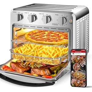 Geek Chef 16QT Air Fryer Toaster Oven, Convection Air Fryer Toaster Countertop Oven, with Bake, Toast, Broil and Warm Functions, Stainless Steel Electric Hot Oven Combo for Healthy Meals 16Q