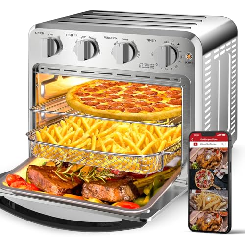 Image of Geek Chef Air Fryer Toaster Oven Combo, 16QT 5-in-1 Toaster Ovens Countertop, Convection AirFryer with Bake, Air fryer & Toaster, Broil and Warm Functions, Stainless Steel Easy Oven for Wonder Meals