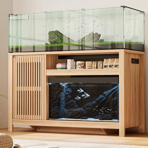 INNOD 55-75 Gallon Fish Tank Stand with Power Outlet, Aquarium Stand with Cabinet, Heavy Duty Reptile Tank Stand Table for Fish Accessories Storage for Reptile Tank, Turtle, Reptil Terrarium