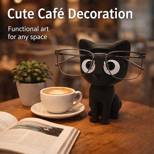 Image of Black Cat Spectacle Holder, Handcrafted Eyeglass for Desk Organization, Unique Showpiece Glass Stand & Wooden Stand Alternative, Single Piece Home Decor Accessory, Glasses Holder Gift Under 200