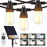 Brightech 104 (52x2) FT Ambience Pro Solar Powered Outdoor LED String Lights - Waterproof Remote Control Lights - 48 Bulbs, 7W Solar Powered Color Changing White Light for Camping, Patio, Garden