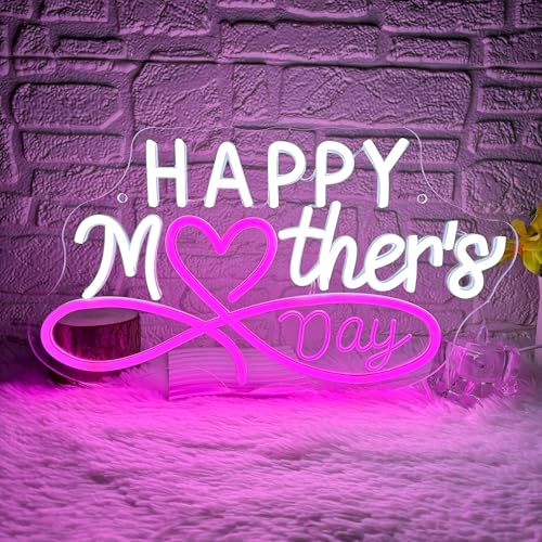 Happy Mother'S Day Neon Sign, Infinity Heart Neon Light LED Best Mom Ever Sign USB Powered Dimmable, for Room, Living Room Bedroom Party Mother'S Day Gift for Mom Birthday Gifts(15.7 * 8.6 In)