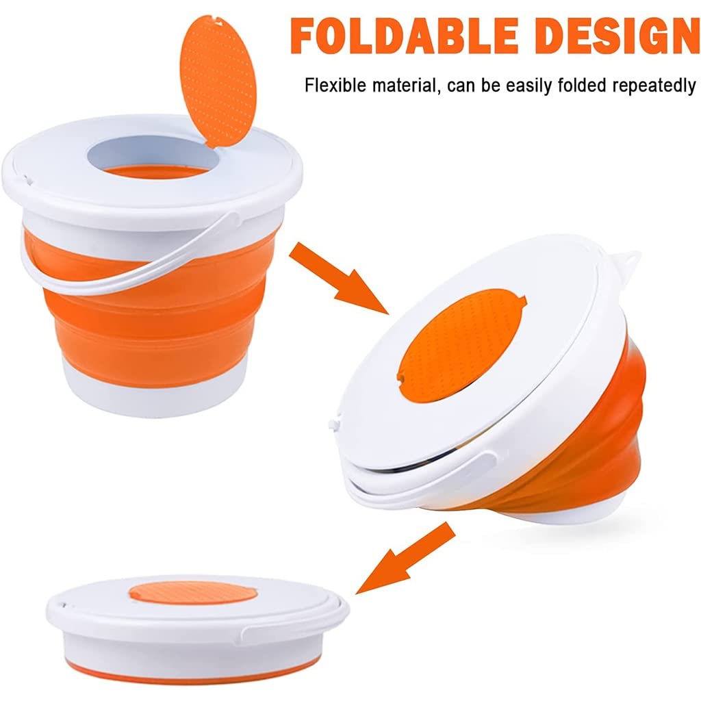 DUNAKE Faltbarer Eimer Mit Deckel, Putzeimer Camping Faltbare Silikon Eimer, Faltbare Runde Wanne, Zusammenklappbarer Spüleimer, Tragbarer Wassereimer Für Angeln (Color : Orange, Size : 5L)