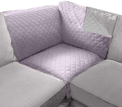 Sofa Shield Patented Sectional Slip Cover, Large Cushion Protector, Reversible Stain and Dog Tear Resistant Slipcover, Quilted Microfiber 30x30” Seat, Washable Covers for Dogs Pets Kids Purple Lt Gray