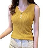 BROGBUS Women’s Korean Style V-Neck Sleeveless Summer Tank Top for Girls Regular Fit Casual Top (Free Size, Yellow)