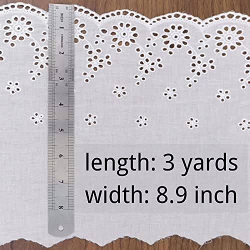 Eyelet Lace Trim By The Yard White Lace Ribbon Embroidery Lace Sewing For Home Dress Party Decor Supply 8.9 Inch 3 Yards #TOP2